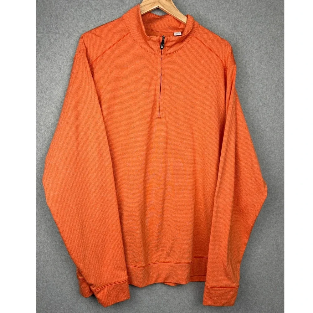 Cutter & Buck CB DryTec Pullover 1/4 Zip Moisture Wicking Orange XL Mens